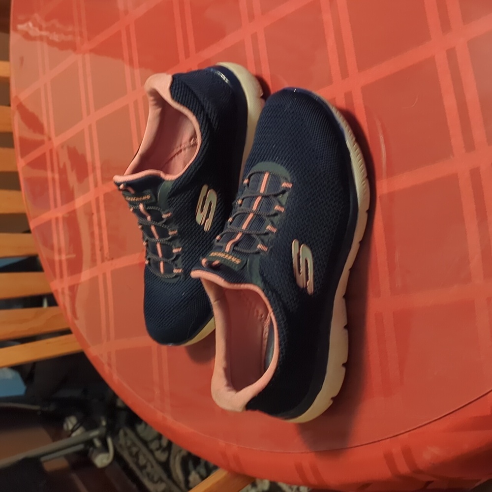 Skechers Navy Blue and Pink Slip-On Athletic Sneakers